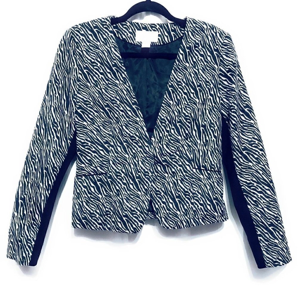 H&M Womens Size 10 Animal Print Snap Cropped Jacket Blazer Boho Festival 90s Y2K